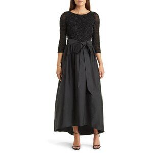 Pisarro Nights Formal Black Sequin Beaded Gown Evening Maxi Dress Women's 18 NEW